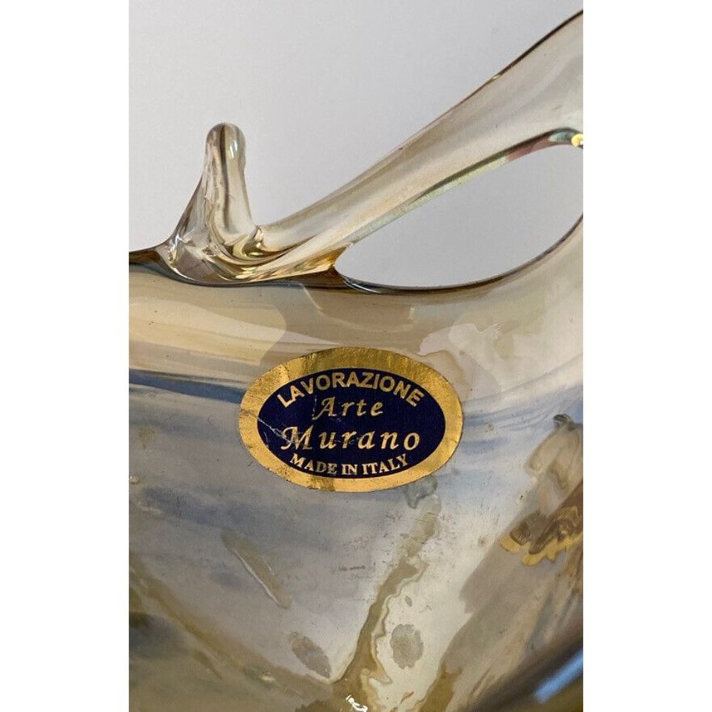 Lavorazione Arte Murano Art Glass Basket Candy Dish Iridescent Gold Black Swirl - Picture 6 of 12